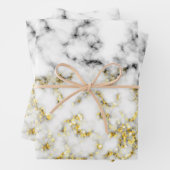 白黒の大理石金ゴールドの輝くフレーク ラッピングペーパーシート (インサイチュ)