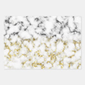白黒の大理石金ゴールドの輝くフレーク ラッピングペーパーシート (正面)