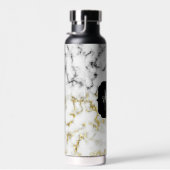 白黒の大理石金ゴールドスパークルフレークMonogram ウォーターボトル (右面)