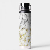 白黒の大理石金ゴールドスパークルフレークMonogram ウォーターボトル (背面)