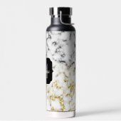 白黒の大理石金ゴールドスパークルフレークMonogram ウォーターボトル (左面)