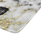 白黒の大理石金ゴールドスパークルフレークMonogram カッティングボード (角)