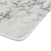 白黒の大理石金ゴールドスパークルフレークMonogram カッティングボード (角)