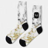 白黒の大理石金ゴールドスパークルフレークMonogram ソックス (左)