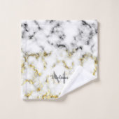 白黒の大理石金ゴールドスパークルフレークMonogram バスタオルセット (ウォッシュタオル)