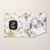 白黒の大理石金ゴールドスパークルフレークMonogram バスタオルセット (ハンドタオル)