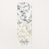 白黒の大理石金ゴールドスパークルフレークMonogram ヨガマット (正面)
