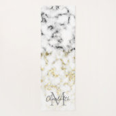 白黒の大理石金ゴールドスパークルフレークMonogram ヨガマット (裏面)