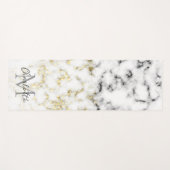 白黒の大理石金ゴールドスパークルフレークMonogram ヨガマット (正面(横))