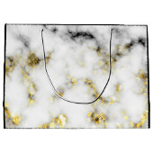 白黒の大理石金ゴールドスパークルフレークMonogram ラージペーパーバッグ (裏面)