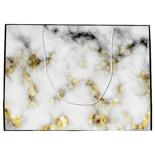 白黒の大理石金ゴールドスパークルフレークMonogram ラージペーパーバッグ (裏面)