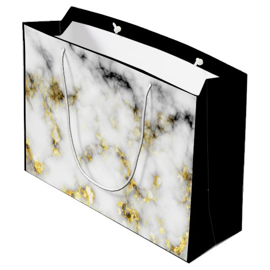 白黒の大理石金ゴールドスパークルフレークMonogram ラージペーパーバッグ (裏面アングル)