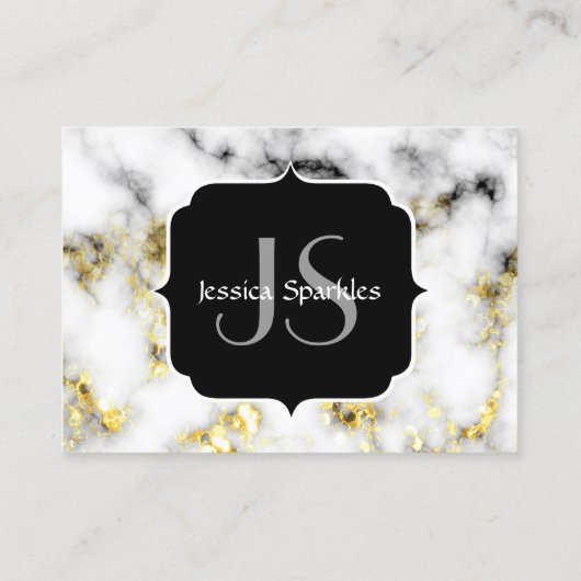 白黒の大理石金ゴールドスパークルフレークMonogram 名刺 (裏面)