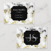 白黒の大理石金ゴールドスパークルフレークMonogram 名刺 (正面/裏面)