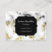 白黒の大理石金ゴールドスパークルフレークMonogram 名刺 (正面)