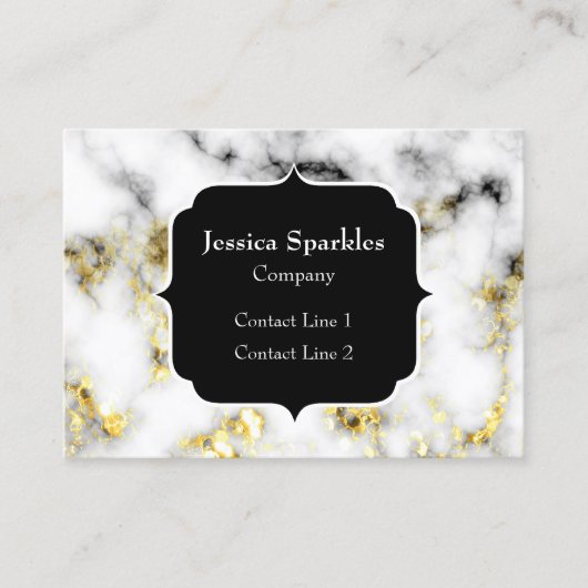 白黒の大理石金ゴールドスパークルフレークMonogram 名刺 (正面)