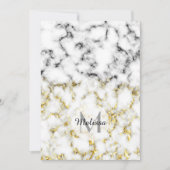 白黒の大理石金ゴールドスパークルフレークMonogram 招待状 (正面)