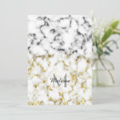 白黒の大理石金ゴールドスパークルフレークMonogram 招待状 (スタンド正面)