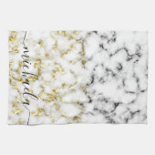 白黒の大理石金ゴールドスパークル名前をカスタムする キッチンタオル (横)