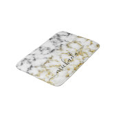 白黒の大理石金ゴールドスパークル名前をカスタムする バスマット (アングル)