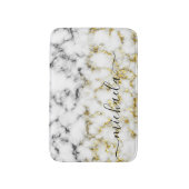 白黒の大理石金ゴールドスパークル名前をカスタムする バスマット (正面縦)