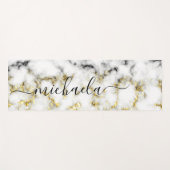 白黒の大理石金ゴールドスパークル名前をカスタムする ヨガマット (正面(横))