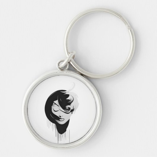 白黒の女の子 – Keychain 2023 キーホルダー (正面)