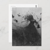 白黒の女性と鳥 ポストカード (正面/裏面)