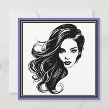 白黒の女性ポートレートグリーティングカード