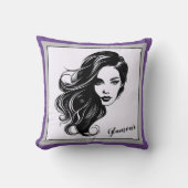 白黒の女性ポートレート装飾用クッション クッション (正面)