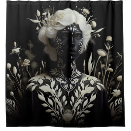 白黒の女性 シャワーカーテン