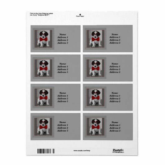 白黒の子犬と赤いボウタイ住所 シール (フルシート)