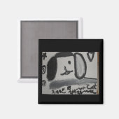 白黒の子犬のラブアートデザイン マグネット (正面/裏面)