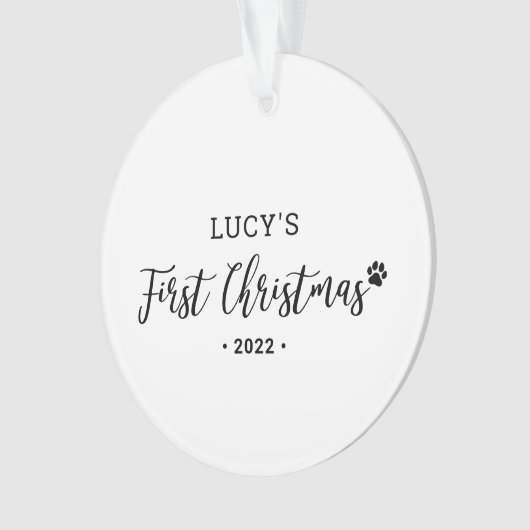 白黒の子犬の初めてのクリスマス写真 オーナメント (正面)