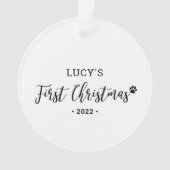 白黒の子犬の初めてのクリスマス写真 オーナメント (正面)