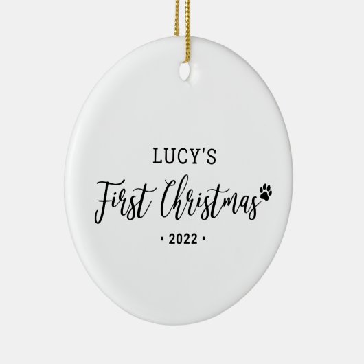 白黒の子犬の初めてのクリスマス写真Orna セラミックオーナメント (右)