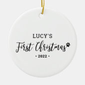 白黒の子犬の初めてのクリスマス写真Orna セラミックオーナメント (正面)