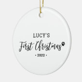 白黒の子犬の初めてのクリスマス写真Orna セラミックオーナメント (左)