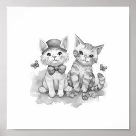 白黒の子猫の友達 ポスター
