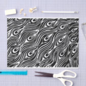白黒の孔雀の羽毛パターン 薄葉紙 (クラフト)