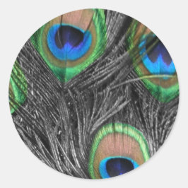 白黒の孔雀の羽 ラウンドシール