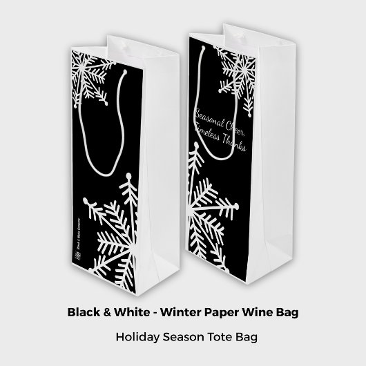 白黒の季節限定タグライン会社のロゴ名 ワインギフトバッグ