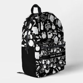 白黒の学校用品のパターン プリントバックパック