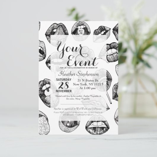 白黒の官能的な唇を引いた手 招待状 (スタンド正面)