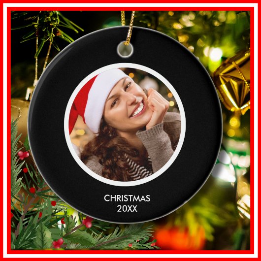 白黒の家族シンプル名モノグラムPHOTO セラミックオーナメント