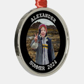 白黒の家族パーソナライズされたの写真 メタルオーナメント (右)