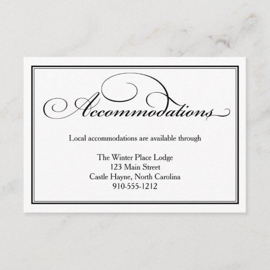 白黒の宿泊結婚詳細カード エンクロージャーカード (正面)