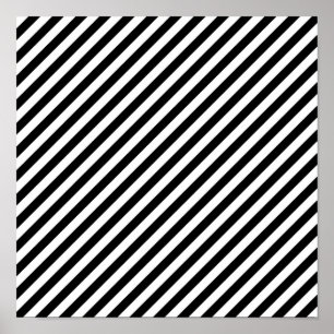 白黒の対角ストライプ12x12ポスター ポスター