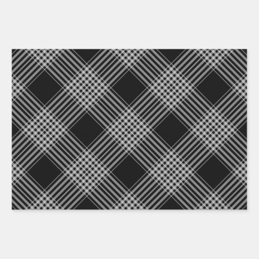 白黒の対角格子状包装紙シート ラッピングペーパーシート (正面)