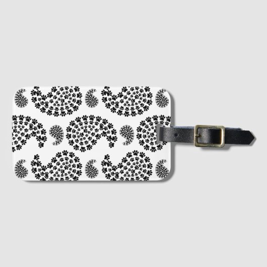 白黒の小さい前紙印刷ペイズリーパターン ラゲッジタグ (正面横)